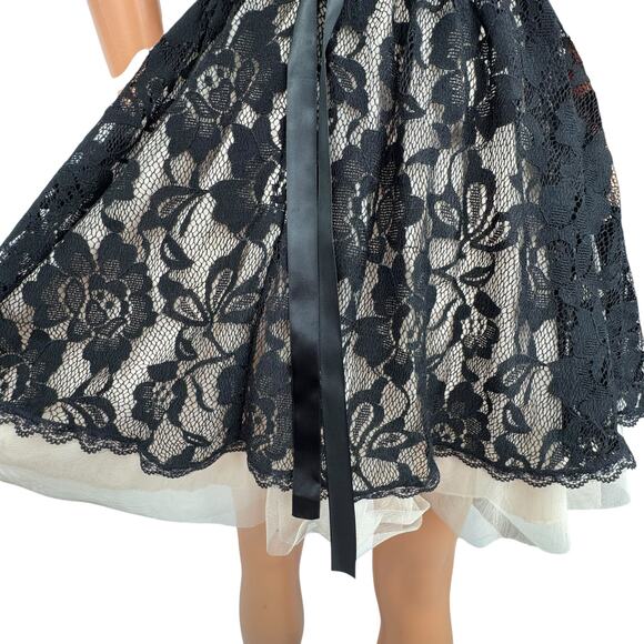 B. Darlin Womens Black Floral Lace Dress with Tulle Sz 7/8 Homecoming Party Prom - Picture 9 of 13